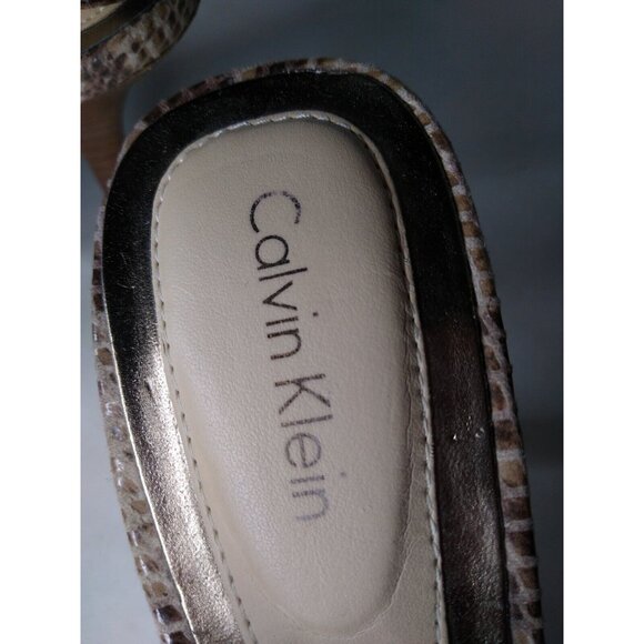 Calvin Klein DAY Women's 9.5 Snake Print Pointed Toes Slingback Brown Tan Heels - Picture 9 of 9